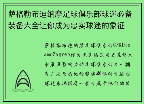 萨格勒布迪纳摩足球俱乐部球迷必备装备大全让你成为忠实球迷的象征 萨格勒布迪纳摩足球俱乐部球迷必备装备大全让你成为忠实球迷的象征