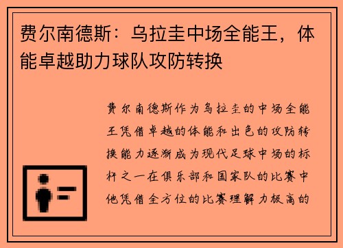 费尔南德斯:乌拉圭中场全能王,体能卓越助力球队攻防转换 费尔南德斯:乌拉圭中场全能王,体能卓越助力球队攻防转换